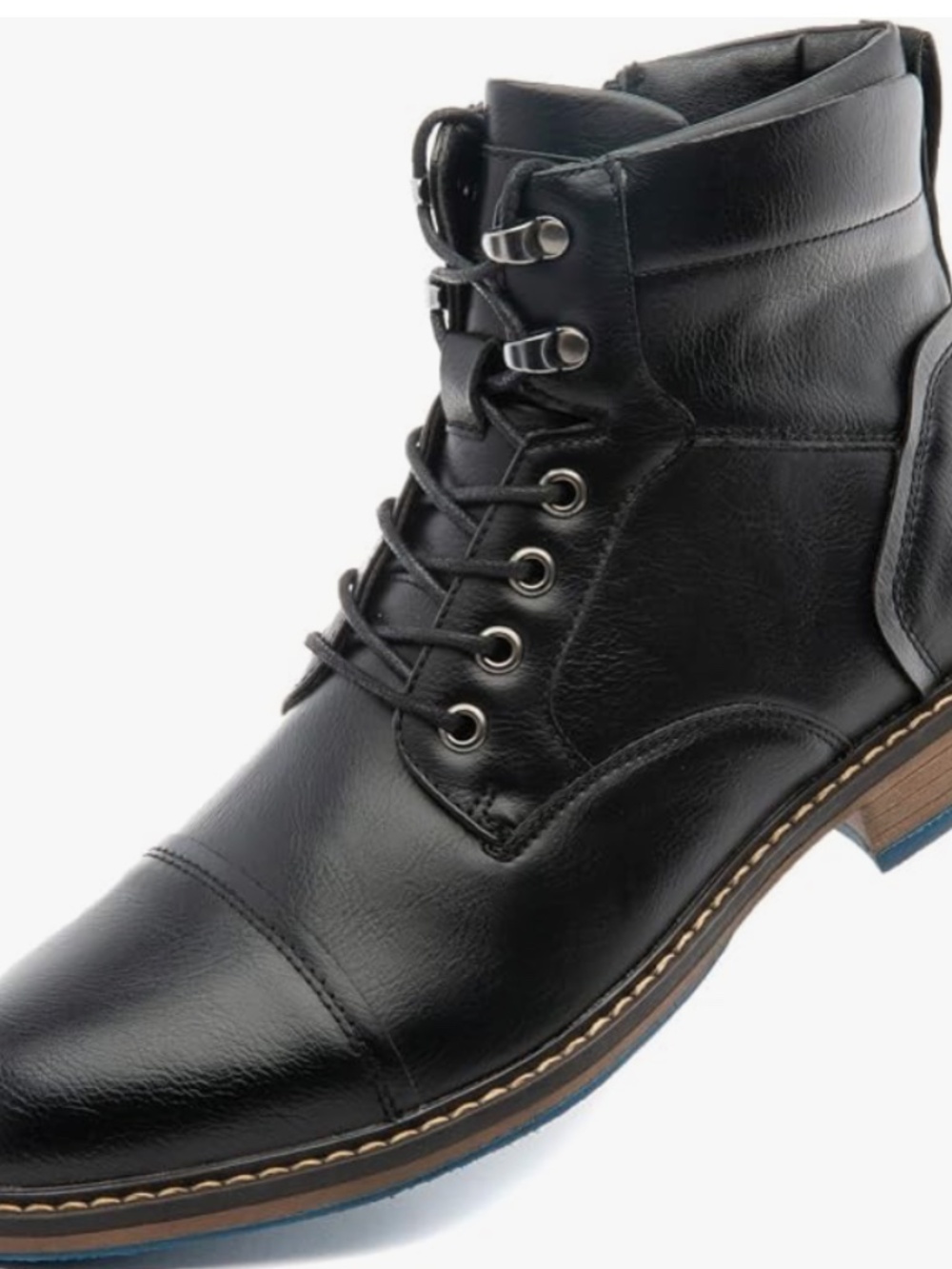 Men's Black Lace-Up Leather Combat Dress Boots